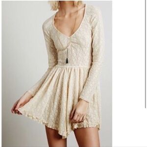 Free People | Intimately Ivory Lace Long Sleeve Mini Dress - S